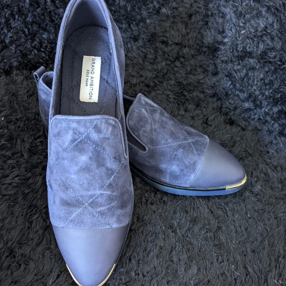 ambition Navy Quilted Suede Pointed Toe Slip-On Loafers